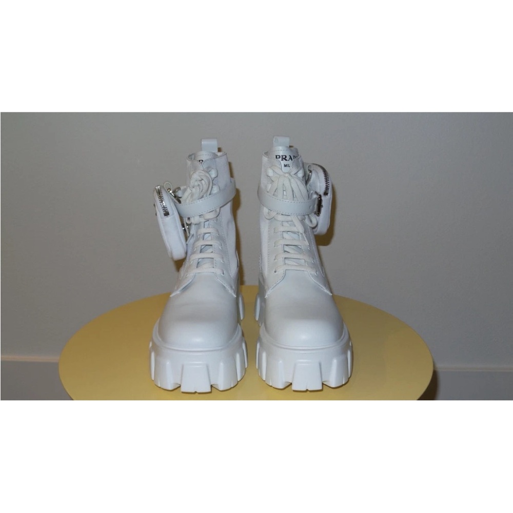 PRADA MONOLITH WHITE LEATHER BIKER BOOTS - Picture 2 of 12